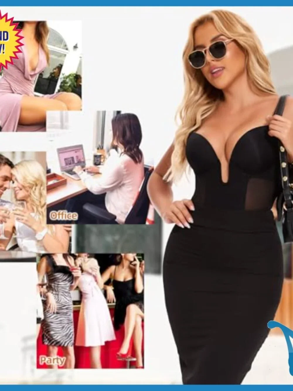 Backless Plunge Shapewear Bodysuit with Built-in Bra Tummy Control